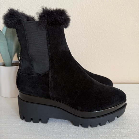 New DKNY Black Suede Platform Faux Fur Ankle Boots - Picture 3 of 12
